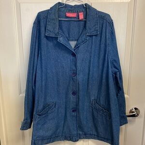 Vintage Woman Within 100% Cotton Blue Denim Jacket size 1X Pleated Back, Pockets